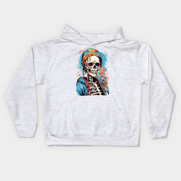 Skeleton Smoking a ciggy Kids Hoodie by RainbowCatfish